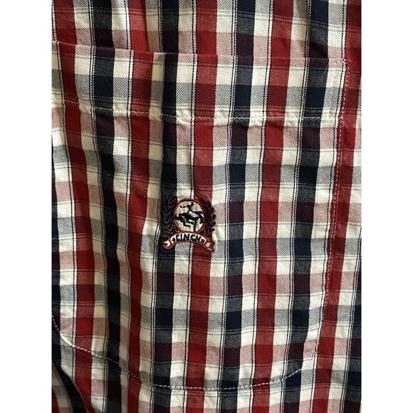 Cinch Men Button Up Shirt 2XL Red Plaid Pearl Snap Logo Long Sleeve - Picture 4 of 8